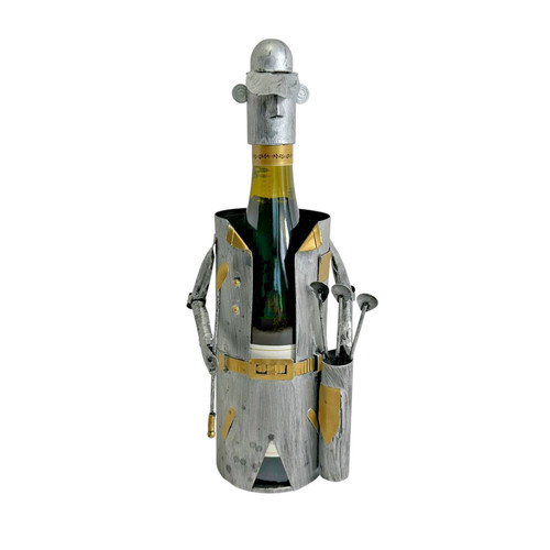 Golfer With Clubs Metal Wine Bottle Caddy *Wine Bottle Not Included