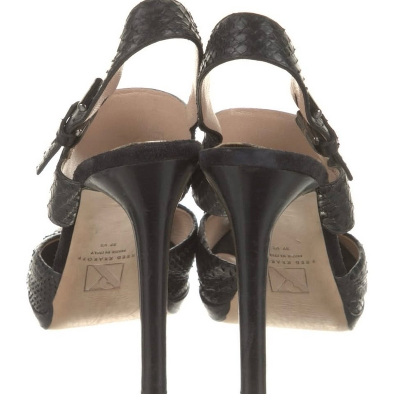 REED KRAKOFF Python Black Solid Peep Toe Sandal S… - image 6