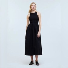 Madewell Melody Smocked Midi Dress Size Small in True Black