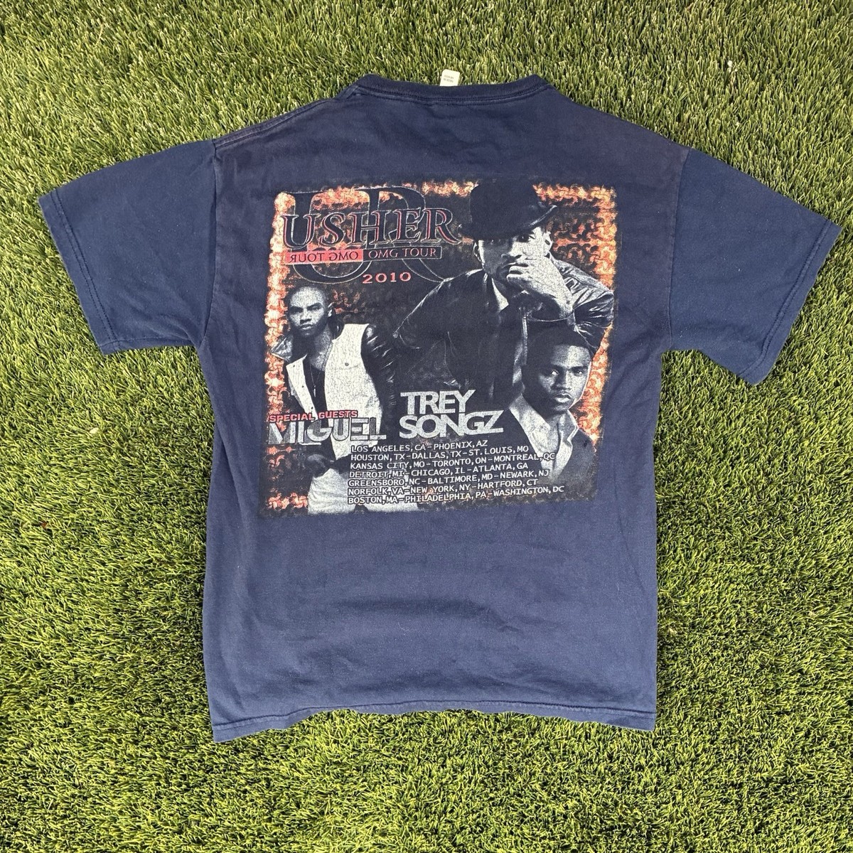 Usher 2010 OMG Tour Concert TShirt Trey Songz Miguel Blue Rock Pop 