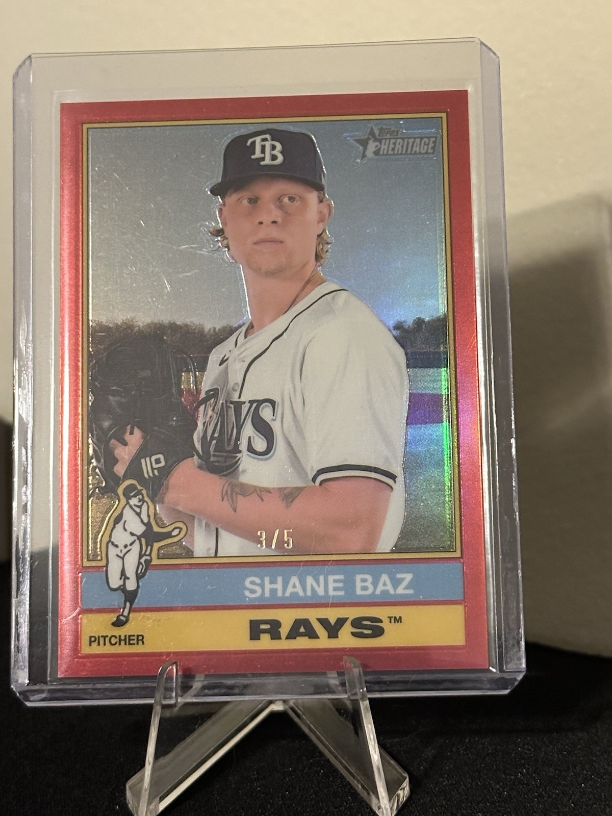 2025 Topps Heritage - Shane Baz #363 Red Border Chrome Refractor 3/5