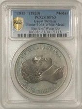 "1815" (1820) GR BRITAIN WHITE MEDAL, EIMER-1068 - PCGS SP-63 BATTLE OF WATERLOO