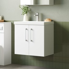 Nuie Arno Wall Hung 2-Door Vanity Unit with Basin-3 600mm Wide - Gloss White