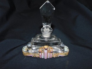 ANTIQUE 1920's FRENCH ART DECO FILIGREEN BRASS & ENAMEL PERFUME BOTTLE