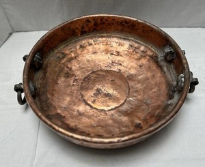 Vintage Indian 13” Hand Hammered Copper Basin Heavy 5 Ib. 10 oz.. Ring Handles