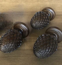 set of 3 pine cone pineapple finial wood bed post diapery antique