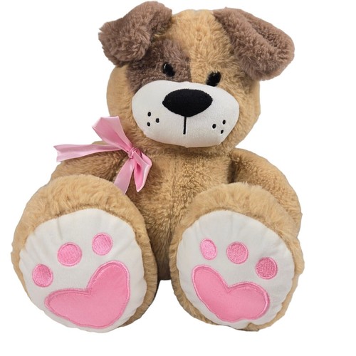Animal Adventure Plush Puppy Dog Tan Brown Big Feet Pink Hearts Spot 2018 12" - Picture 2 of 12
