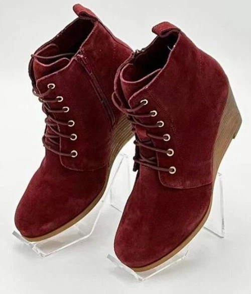 Botines de gamuza Diba Blake para mujer 7 cuero borgoña tacón de cuña superior Foto 4 de 4