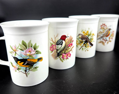 Set of 4 Royal Worcester Spode ENGLAND FINE BONE CHINA HOT TEA MUGS w/ BIRDS