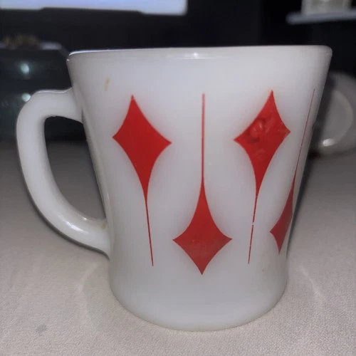 HTF Vintage Fire King Red Kite/Trailing Diamonds Mug