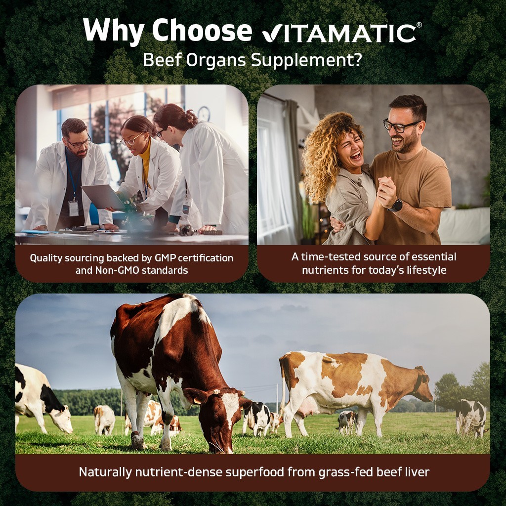 Vitamatic Grass-Fed Beef Trachea with Liver 180 Capsules – Freeze-Dried, Non-GMO