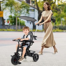 7-in-1 Baby Stroller Tricycle with Adjustable Canopy and Foldable Footrests