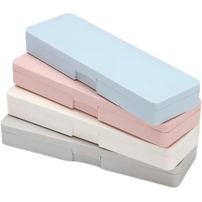 Pencil Box, 4 Pack Hard Pencil Case with Snap-Tight Lid, Stackable Pastel A