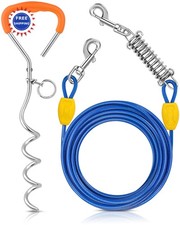 Petbobi Dog Tie Out Cable and Stake 20ft Heavy Duty 16in Stake 120 lb Dogs Blue