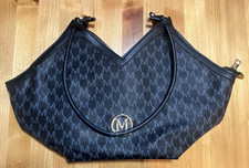 Women's Black/Gray Monogram Crescent Shoulder Bag Zip Closure Gold Hardware