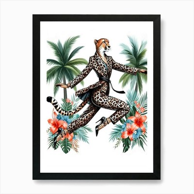 Boho Gepard im Dschungel Kunstdruck gerahmt Wandbild Poster Leinwanddruck Bild