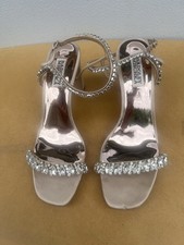 Badgley Mischka Rhinestone Block Heel Sandals Size 8 Blush Pink Ankle Strap Glam