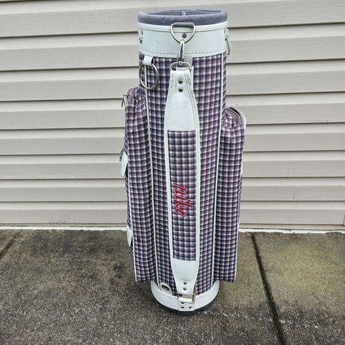 Nike Golf Cart Bag Plaid Gray Pink White Faux Patent Leather Trim 10 Way Divider - Picture 3 of 7