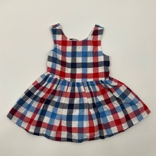 Baby Girl Dress 12M Red Blue Plaid Tie Back Patriotic 4th Of July Sundress
