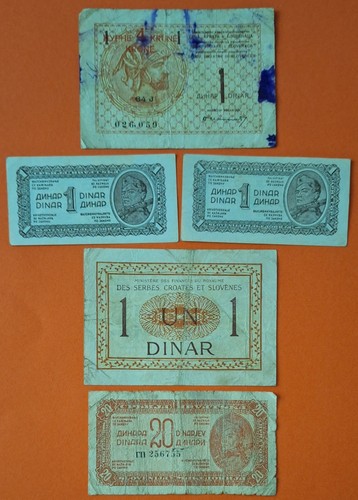1 Dinar Serbia Croatia Slovenia 1919 20 Dinara 1944 Yugoslavia 1 Dinar 1944 UNC - Picture 3 of 7