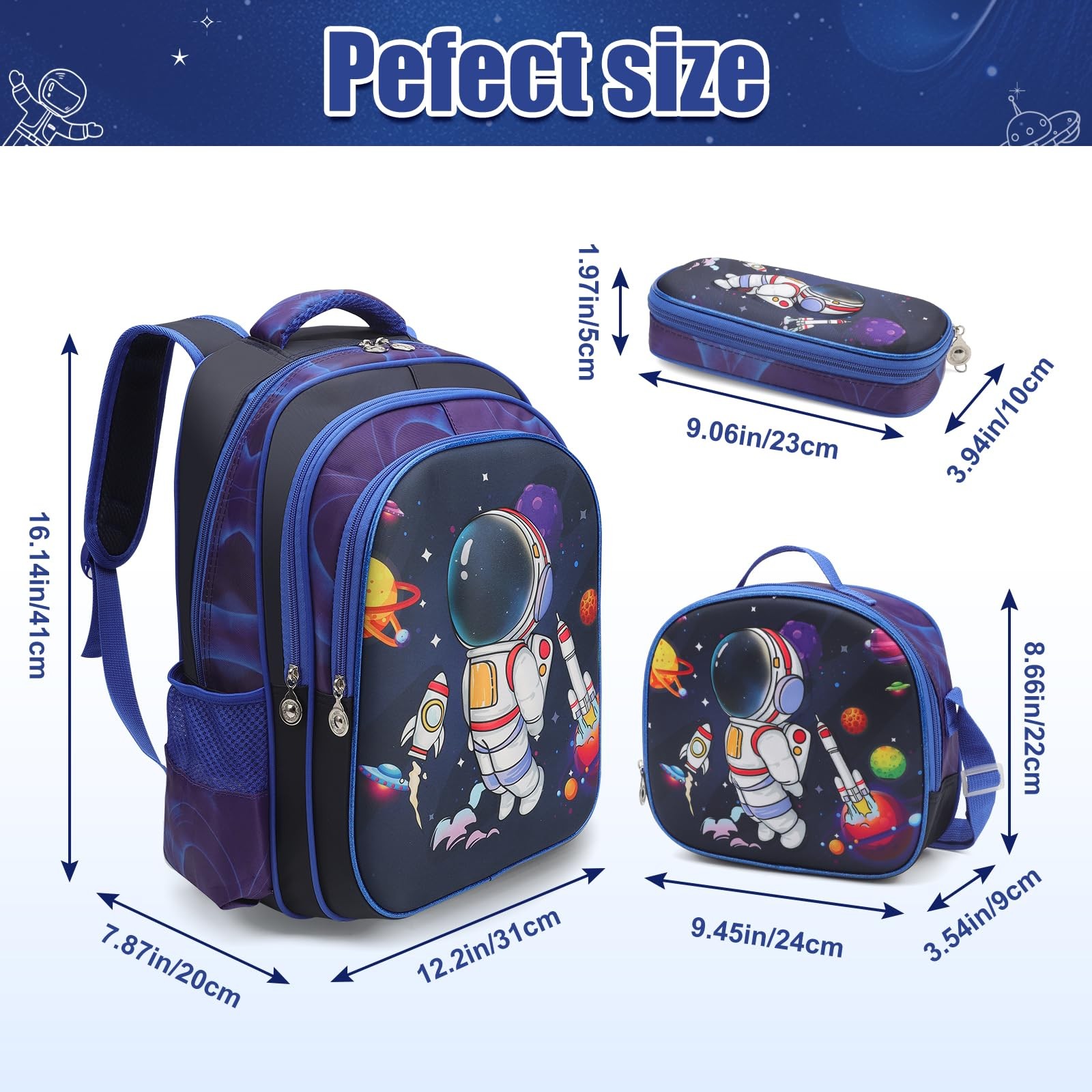 Kids 3D Astronaut Backpack for Boys 16" 3PCS Hard Shell School Bag Travel Tee... image 2