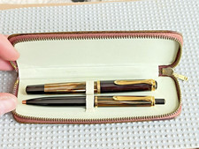 BEAUTIFUL VINTAGE BROWN TORTOISE PELIKAN M400 FOUNTAIN PEN + BALL POINT PEN!