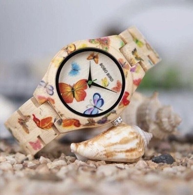 Damen Mädchen Uhr BOBO BIRD, Jubiläum, Geburtstag, Holzuhr, Schmetterling