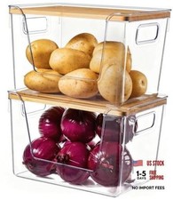 Set of 2 Large Bamboo Lids Organizers - Stackable - Large Storage