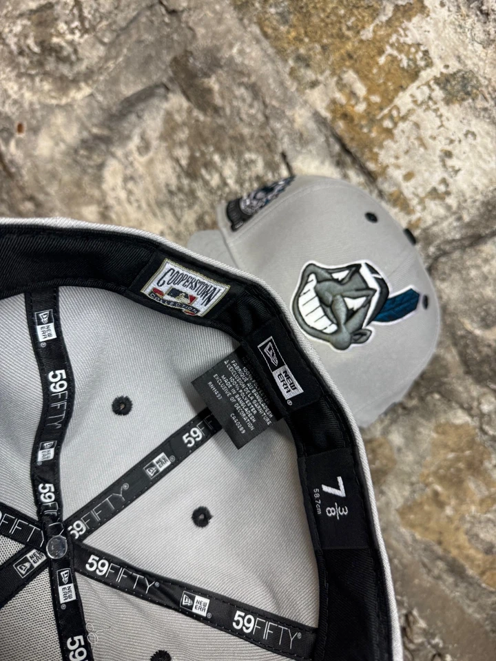 Cleveland Indians Wahoo Grey New Era Fitted Club Blue 59Fifty Hat Custom NEW - Image 3 of 4