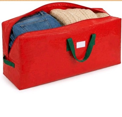 Krysty Large Christmas Bedding Bag Storage, Red/Green, Zippered w/ Handles