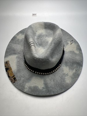 Ruediger Brimmed Stiff Fedora Men and Women Hats Tie-Dye Felt Hat Burned Size M