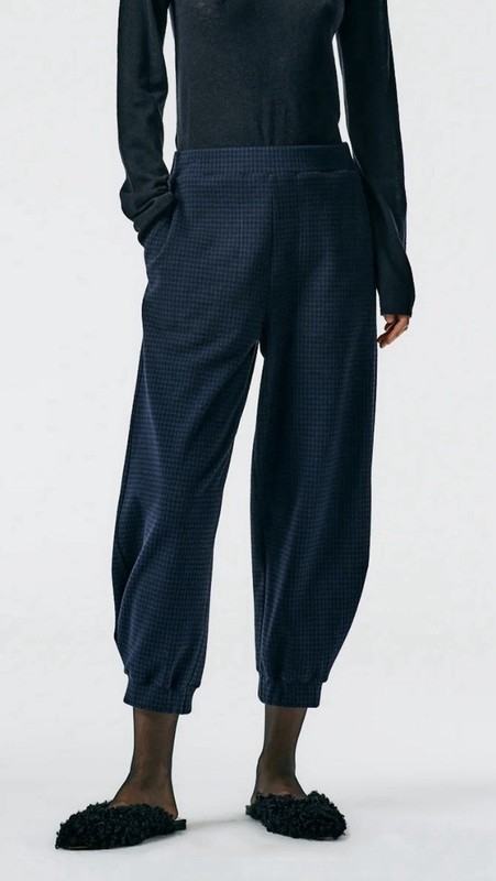 Tibi Camille Check Kat  Check Pull On Pants Black/Navy Multi Small NWOT