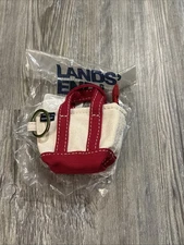 Lands' End Mini Canvas Tote Key Chain Bag Charm Coin Purse Red Ivory