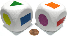 Set of 2 D6 Jumbo 50mm Foam Dice with Rounded Corners - Primary Shapes Dice