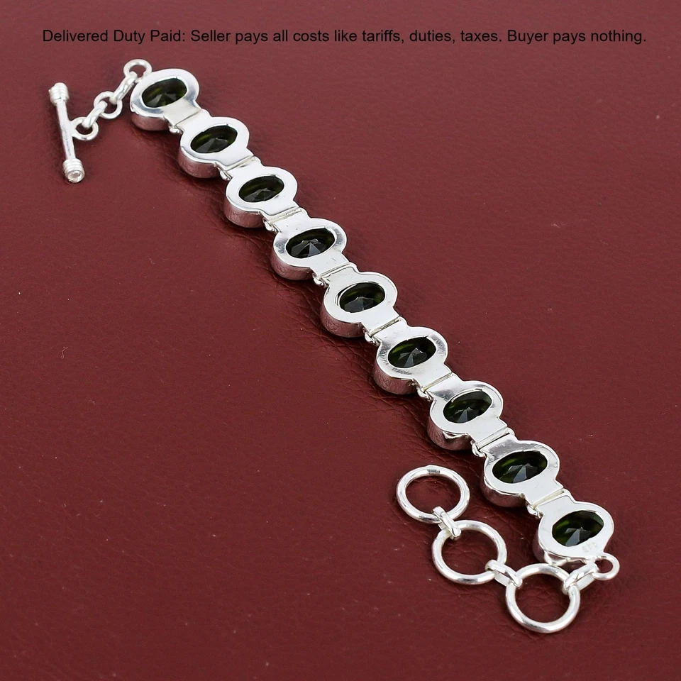 Mothers day Deal Peridot Gemstone Sterling Silver Unique Chain Daughter Bracelet - Image 4 of 4