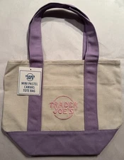 TRADER JOE'S MINI PASTEL CANVAS TOTE BAG LAVENDER NWT FREE GIFT FAST SHIP 🎁