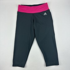 Adidas Leggings Womens Small 8-10 Black Pink Trim Crop