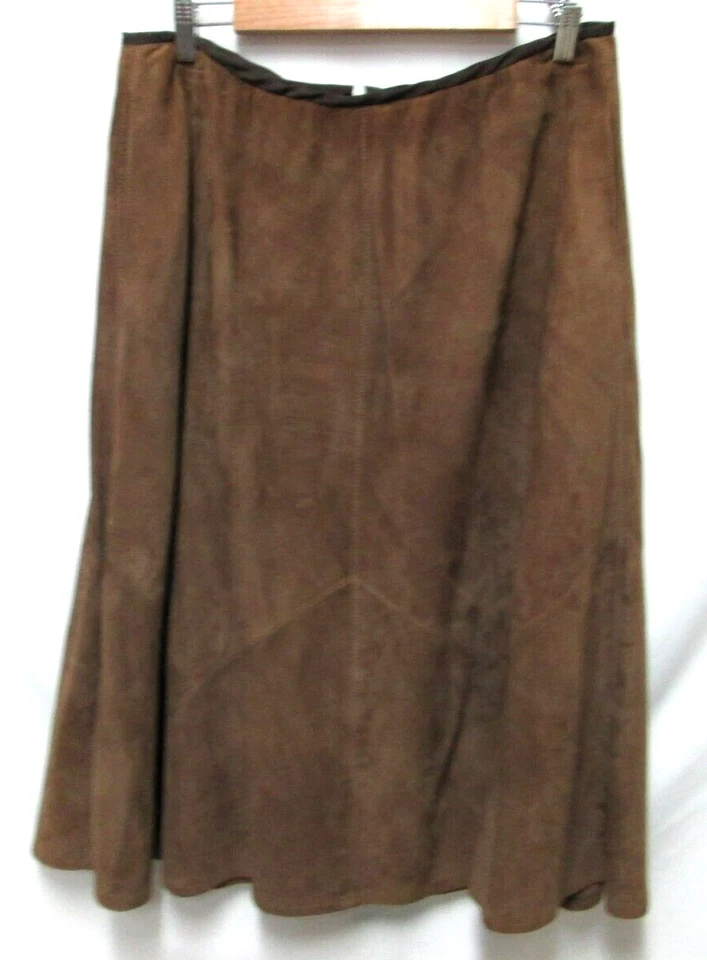 Falda Etienne Aigner Vintage Marrón Gamuza Panel con Bolsillos Forrados Talla 10 Foto 2 de 4