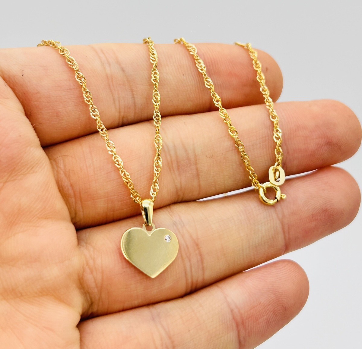 9ct Real Yellow Gold Heart Dog Tag Pendant Ladies Necklace 18 inch Chain New