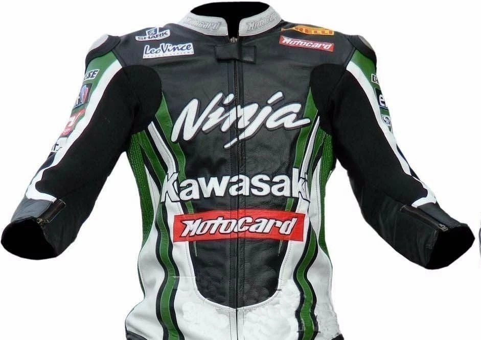 KAWASAKI NINJA Veste en Cuir Moto Course Biker Cuir Veste Hommes