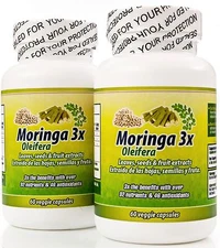 Moringa en Capsulas naturales. Set de 2 frascos. Extra Potente. 100% Natural