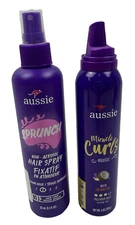 LOT OF 2 Aussie Sprunch Non-Aerosol Hair Spray + Mousse Curly Hair & Wavy Hair