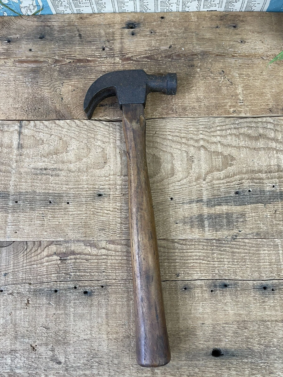 Vintage Antique Carpenters Hammer Primitive Hand Forged Handmade Wood Handle 1lb