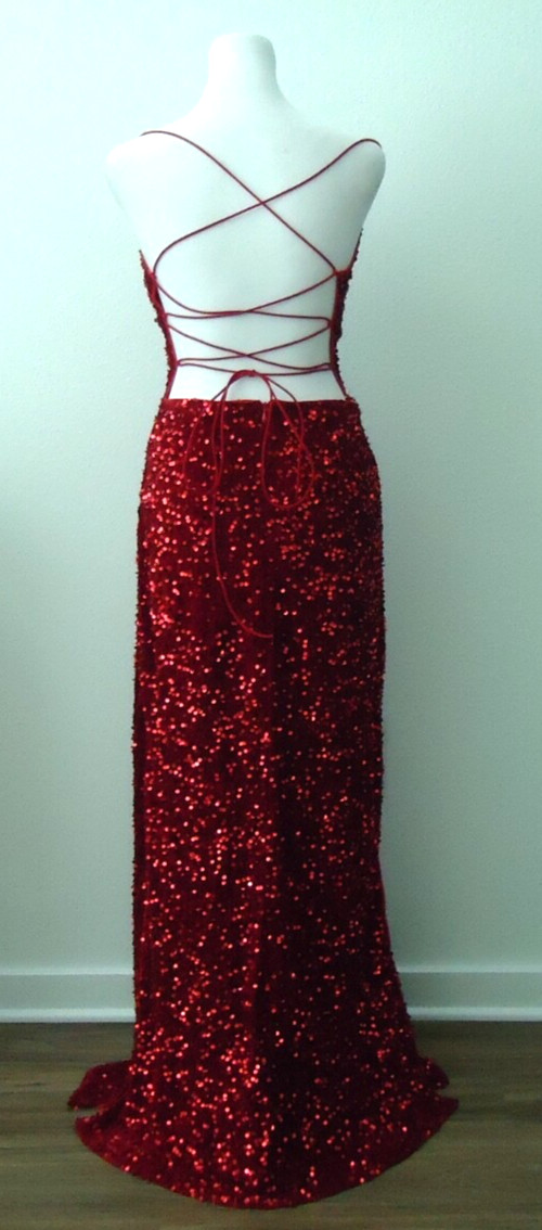 Gorgeous Women's Sequin Backless Split Maxi Red D… - image 7