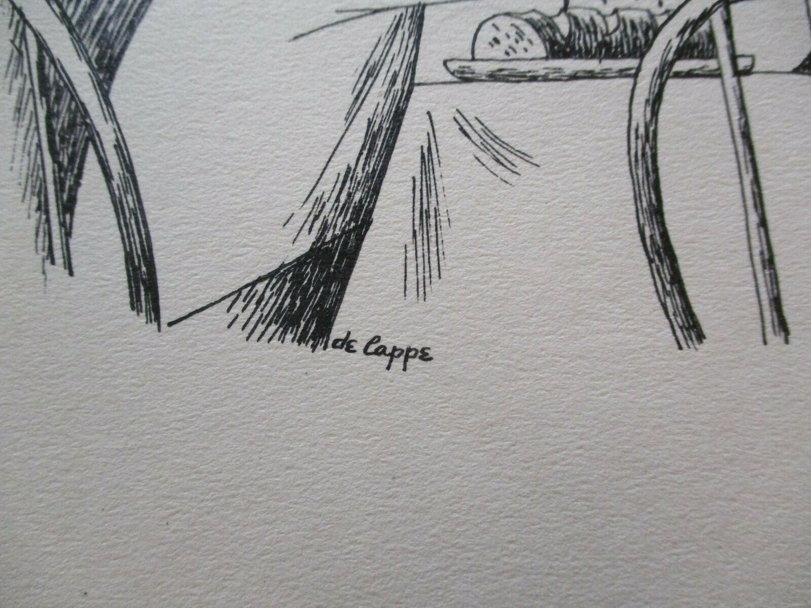 DE CAPPE SIGNED MID CENTURY DRAWING Illustration ORIGINAL SURREAL SINGING RADIO