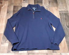 VTG Polo Ralph Lauren 1/4 Zip Sweater Mens MEDIUM Navy Blue Pullover Made In USA