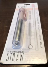 Krumbs Kitchen ~ Reusable Stainless Steel Expandable Straw w/ Cleaning Brush NIP