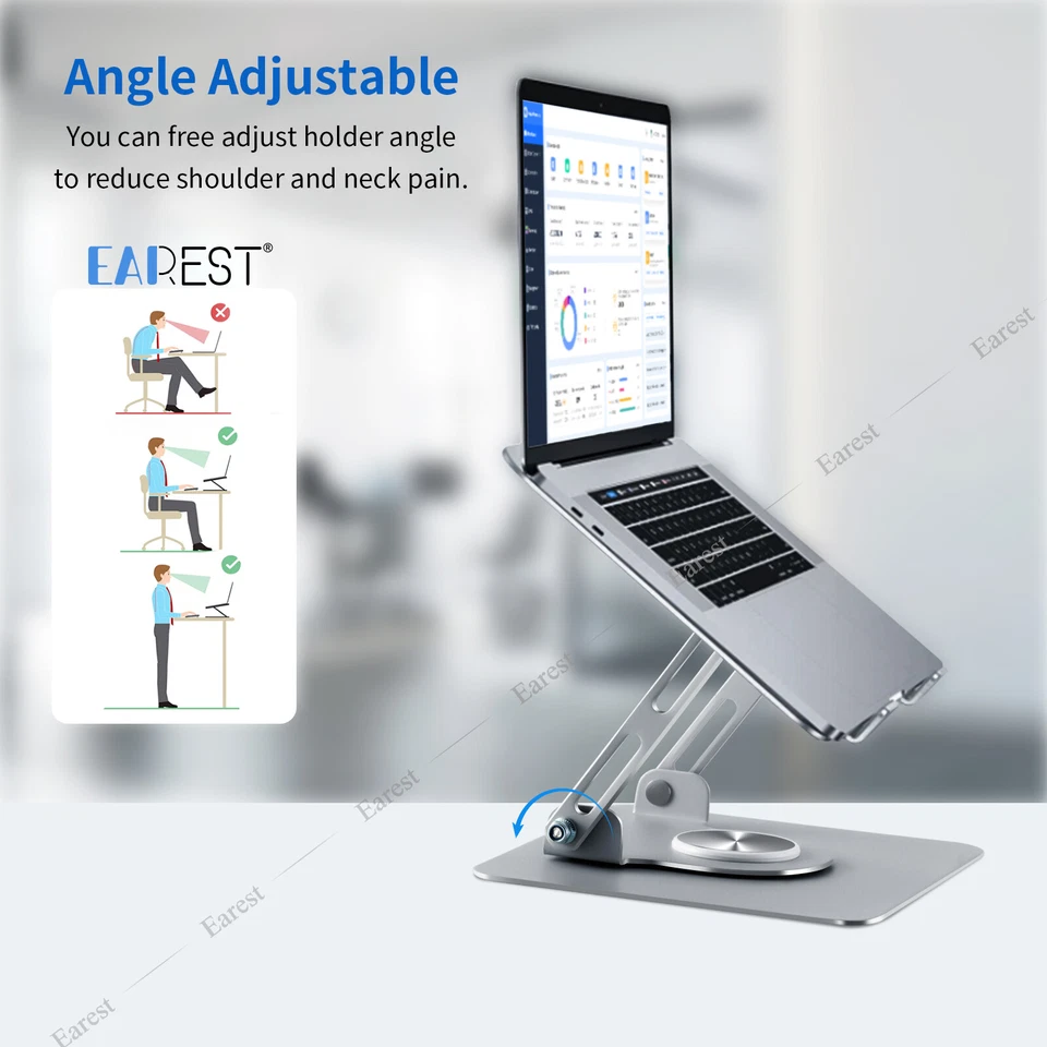 360° Rotating Adjustable Laptop Stand Riser Notebook Computer Holder Desk - Image 3 of 4