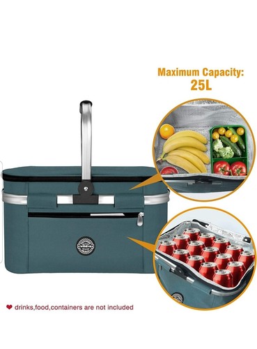 Insulated Picnic Basket Outdoor Cooler Bag 27L for picnic travel and camping bag - Picture 6 of 7