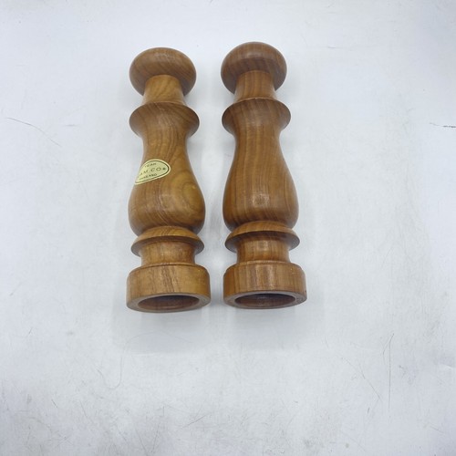 Vintage Kam Co Teak Wood Candle Holders Set Of 2 Pillar Taper Candles Thailand - Picture 7 of 9